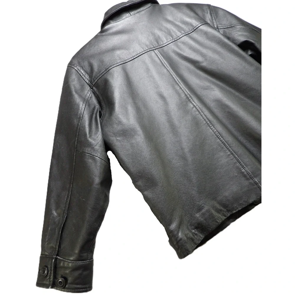 VTG Y2K Gap Black Leather Full Zipper Bomber Jacket Youth Boys M 7-8 Retro Biker